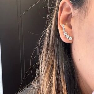 14K Gold plated Stainless Steel Cubic Zirconia Elegant Silver Star Earrings